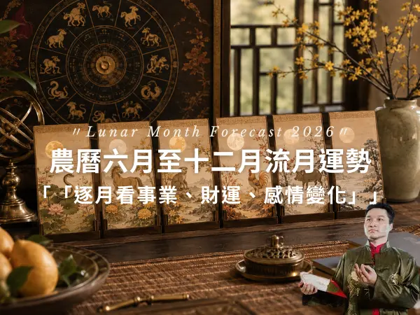 2026下半年流月運勢，呈現農曆六月至十二月的逐月運勢與月份變化重點