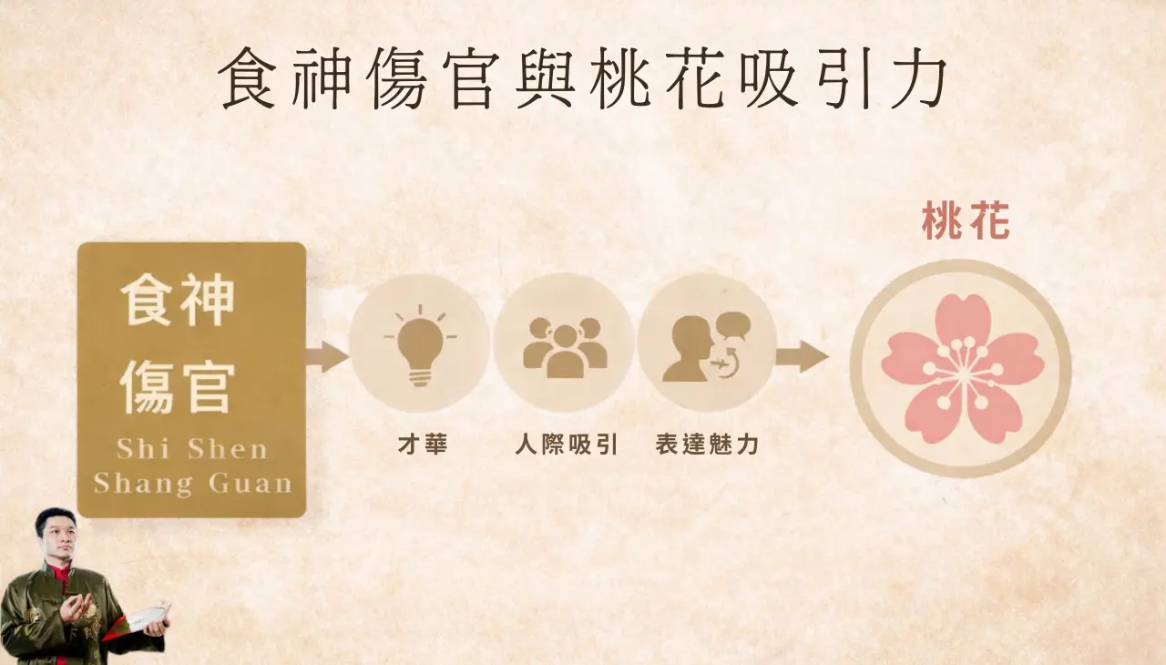 食神傷官象徵才華展現、人際吸引與桃花特質的命理關係