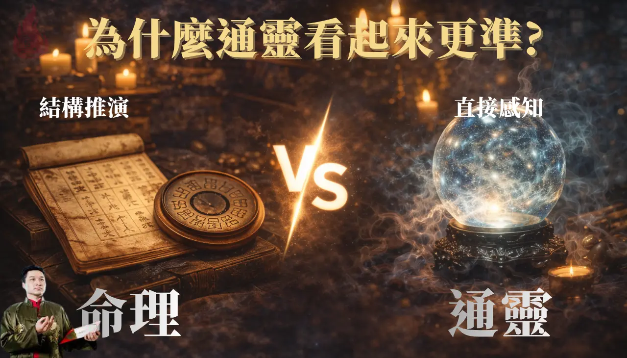通靈算命與傳統命理對比圖呈現感知與推演差異