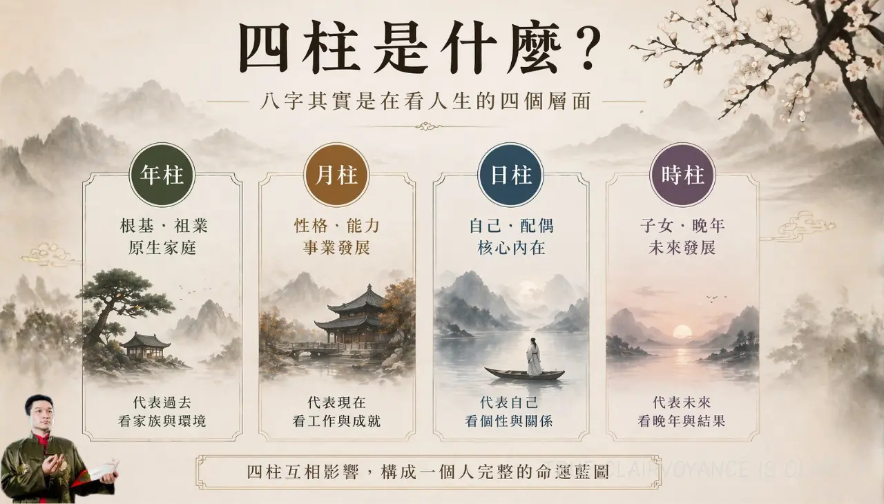 八字四柱年柱月柱日柱時柱人生層面