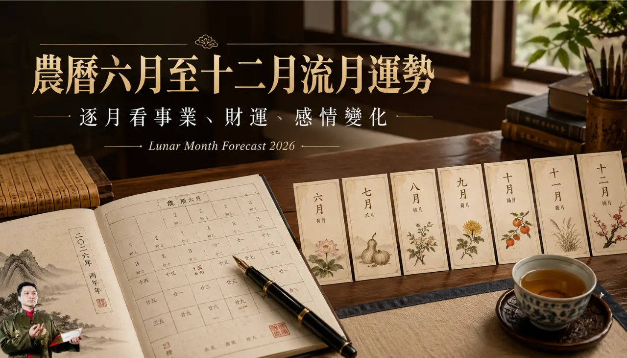 農曆六月至十二月流月運勢，呈現逐月運勢與月份變化主題