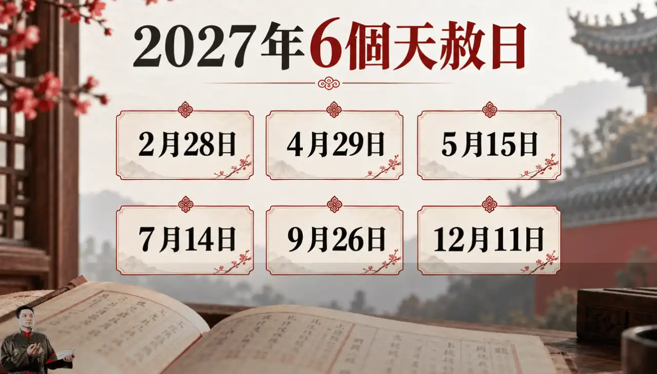 2027年6個天赦日國曆日期與農曆日期整理