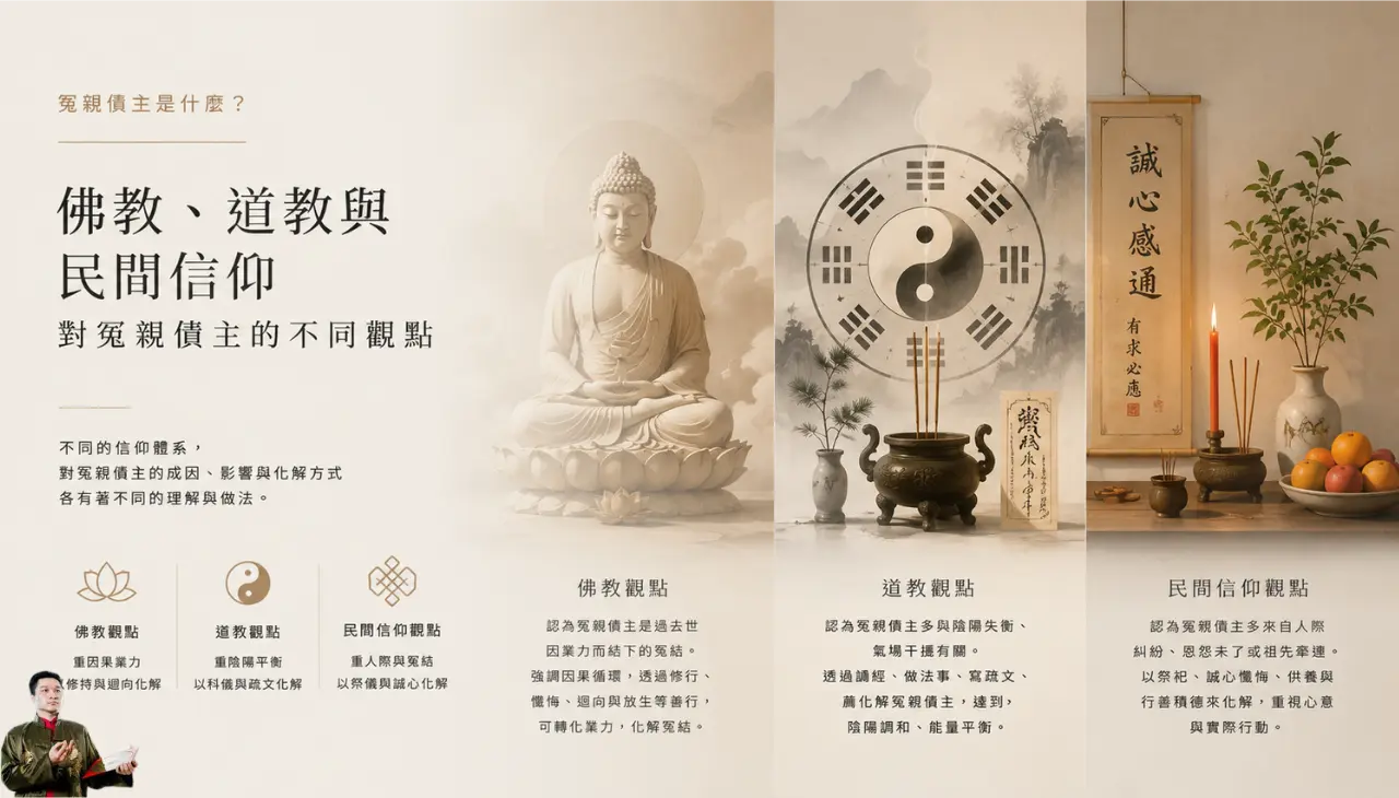 佛教、道教與民間信仰對冤親債主的不同觀點,解析三種宗教對因果、業力與化解方式的理解