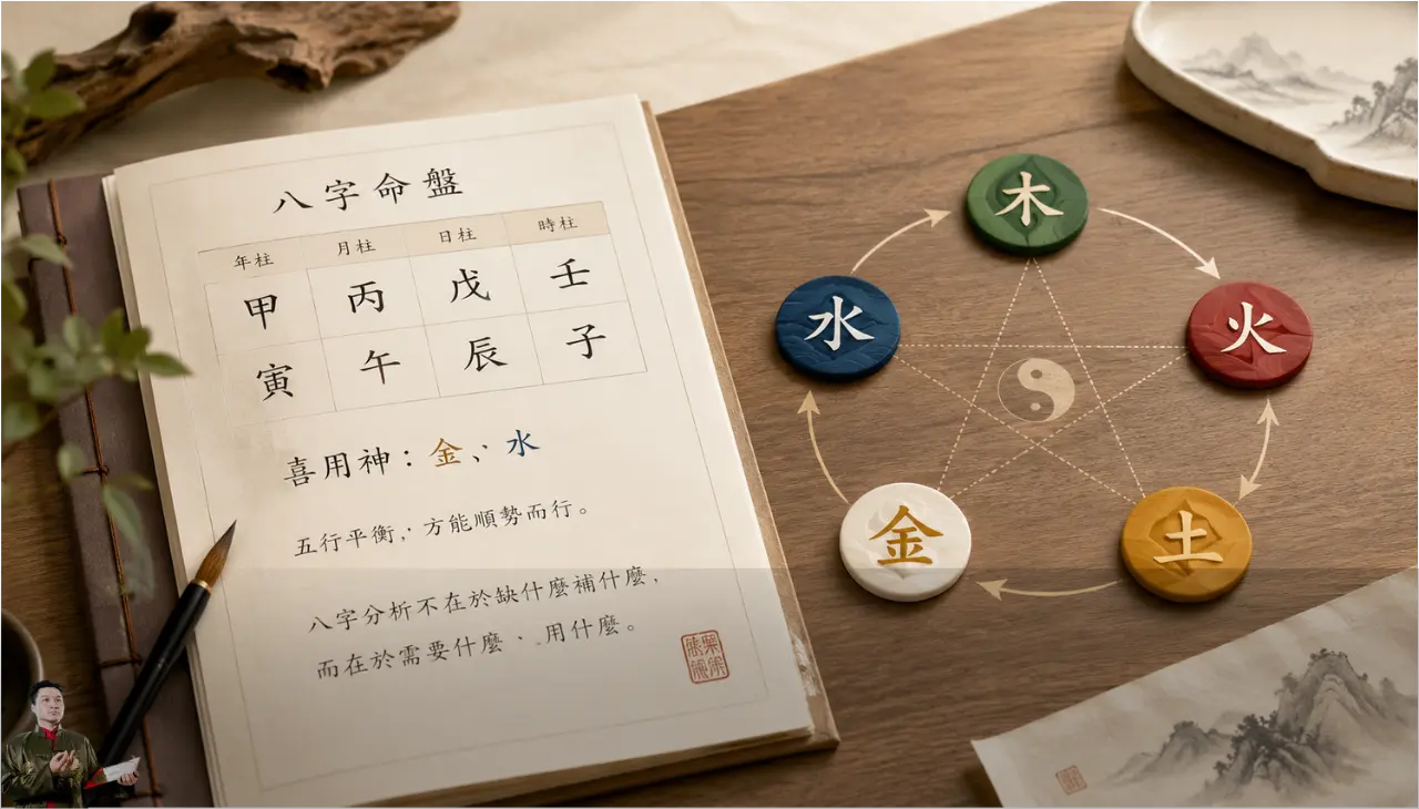 八字命盤五行配置與喜用神平衡分析