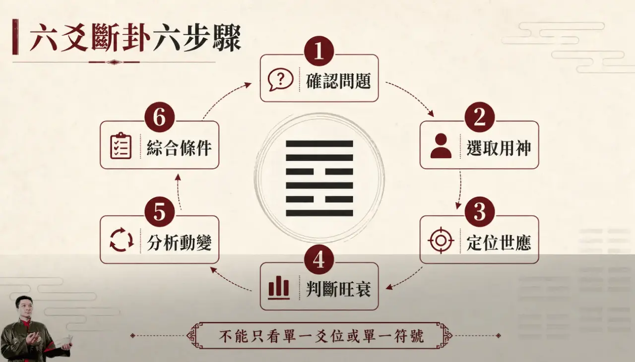 六爻解卦流程：用神、世應、旺衰與動爻判斷