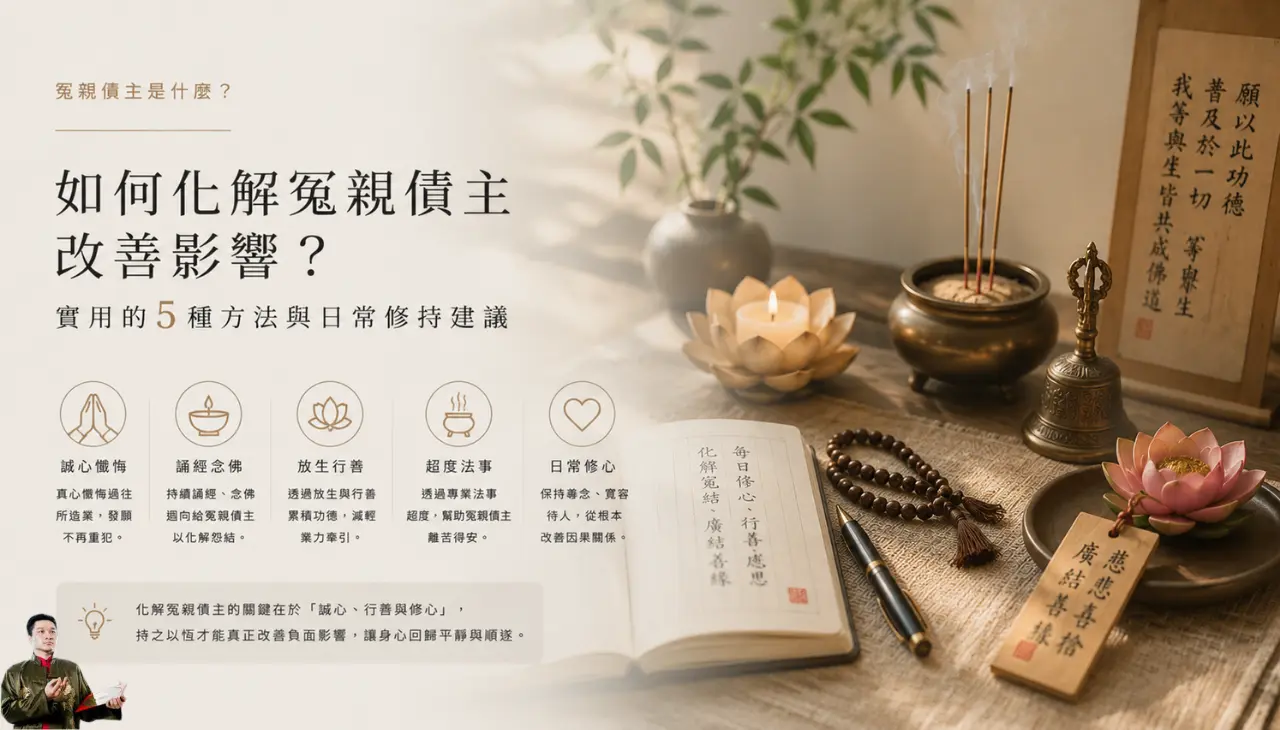 冤親債主的修行與化解觀念,透過懺悔、行善、誦經與修心改善因果關係