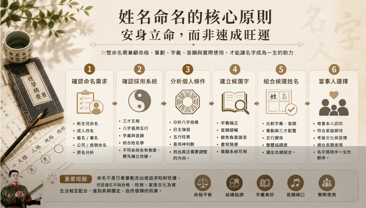 姓名學命名兼顧命格、筆劃、字義、音韻與實際使用