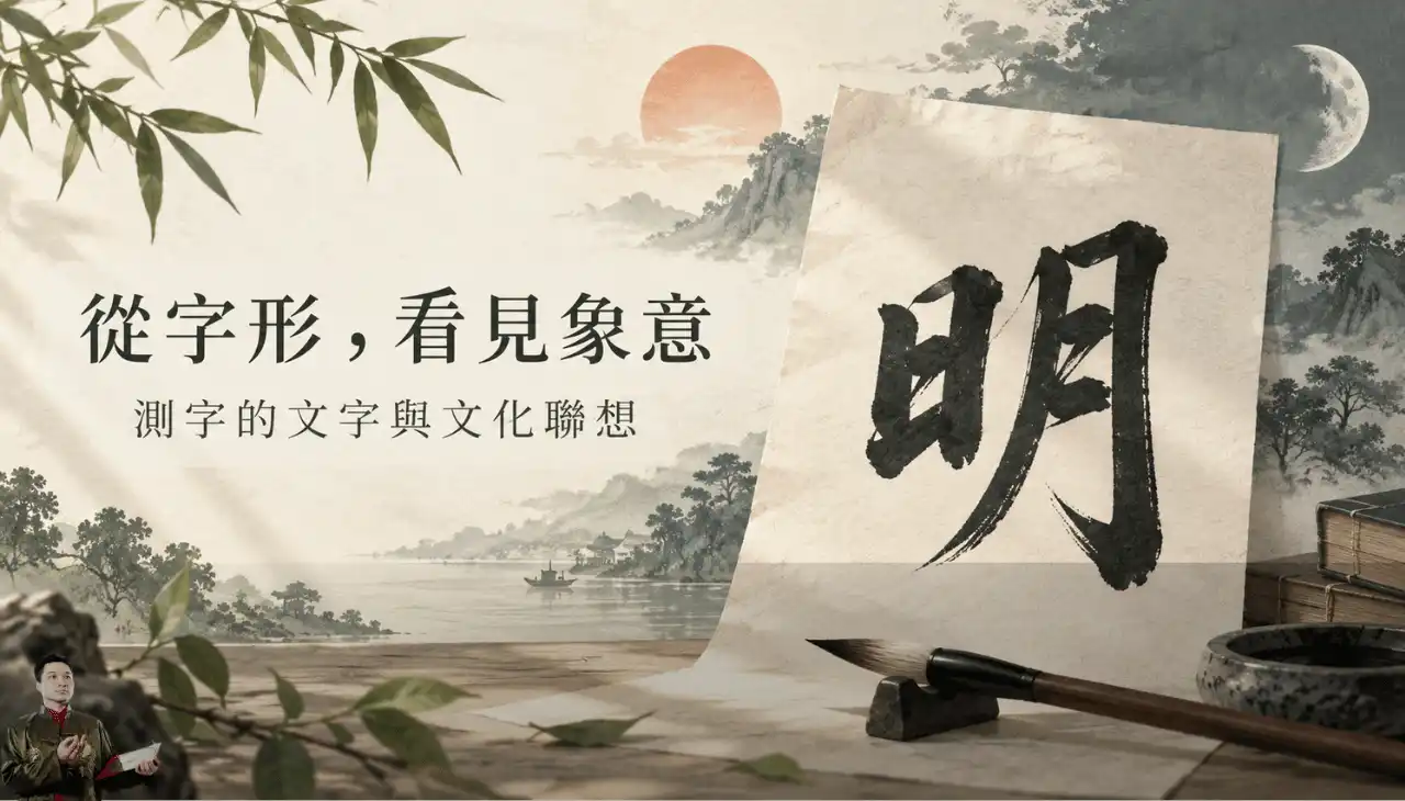 測字的明字書法與日月意象，呈現字形與文化聯想