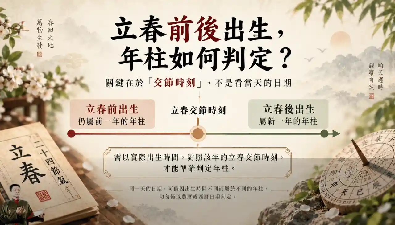 立春交節前後出生判定八字年柱，需核對出生時間與實際交節時刻