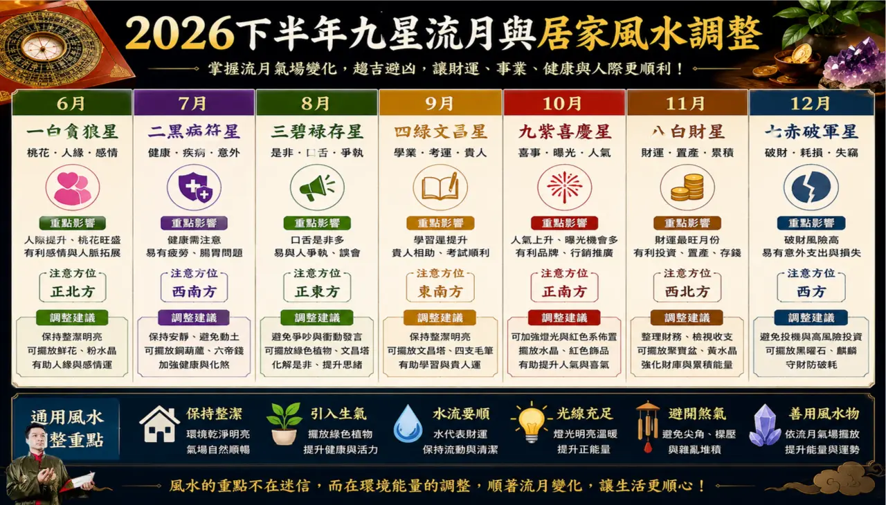2026下半年九星流月與居家風水調整重點