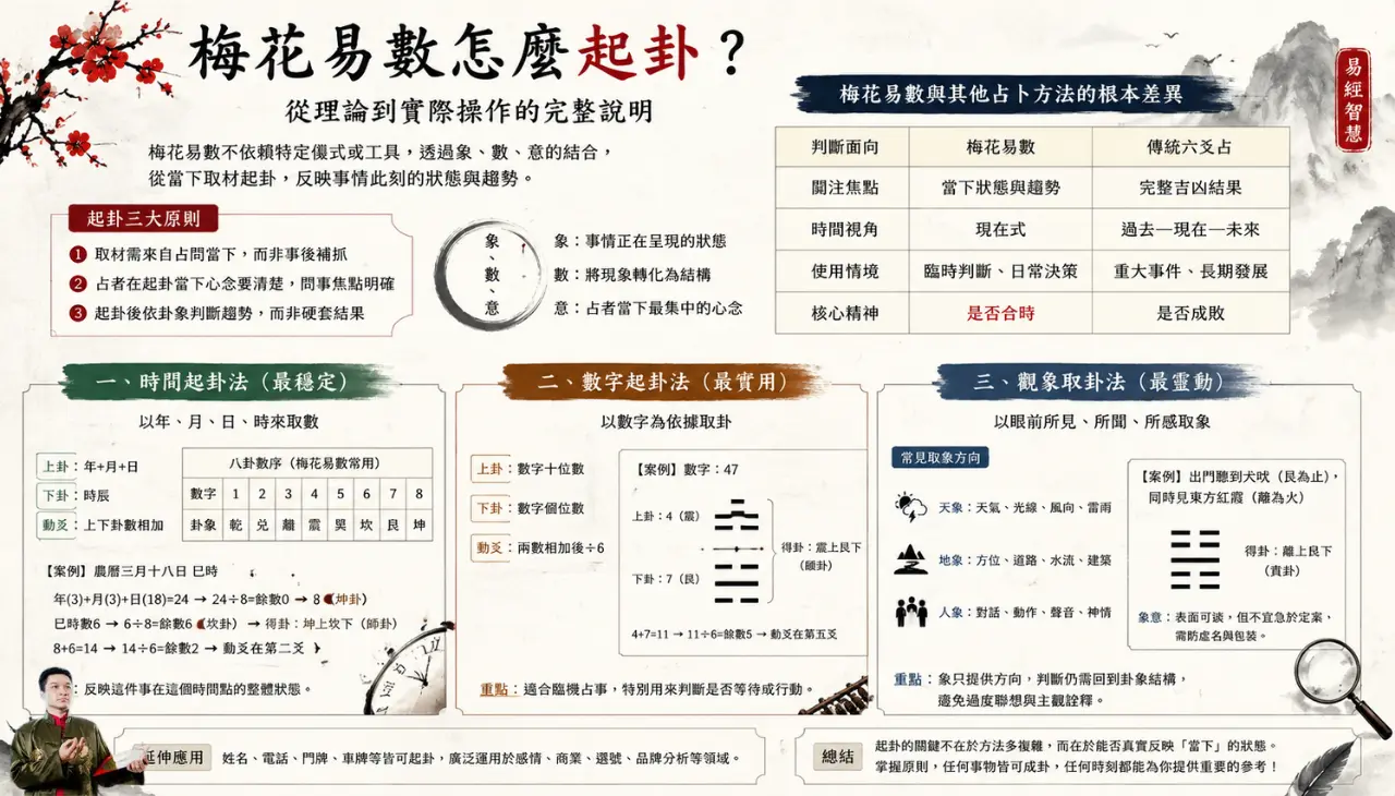 梅花易數怎麼起卦？時間起卦、數字起卦與觀象取卦方法